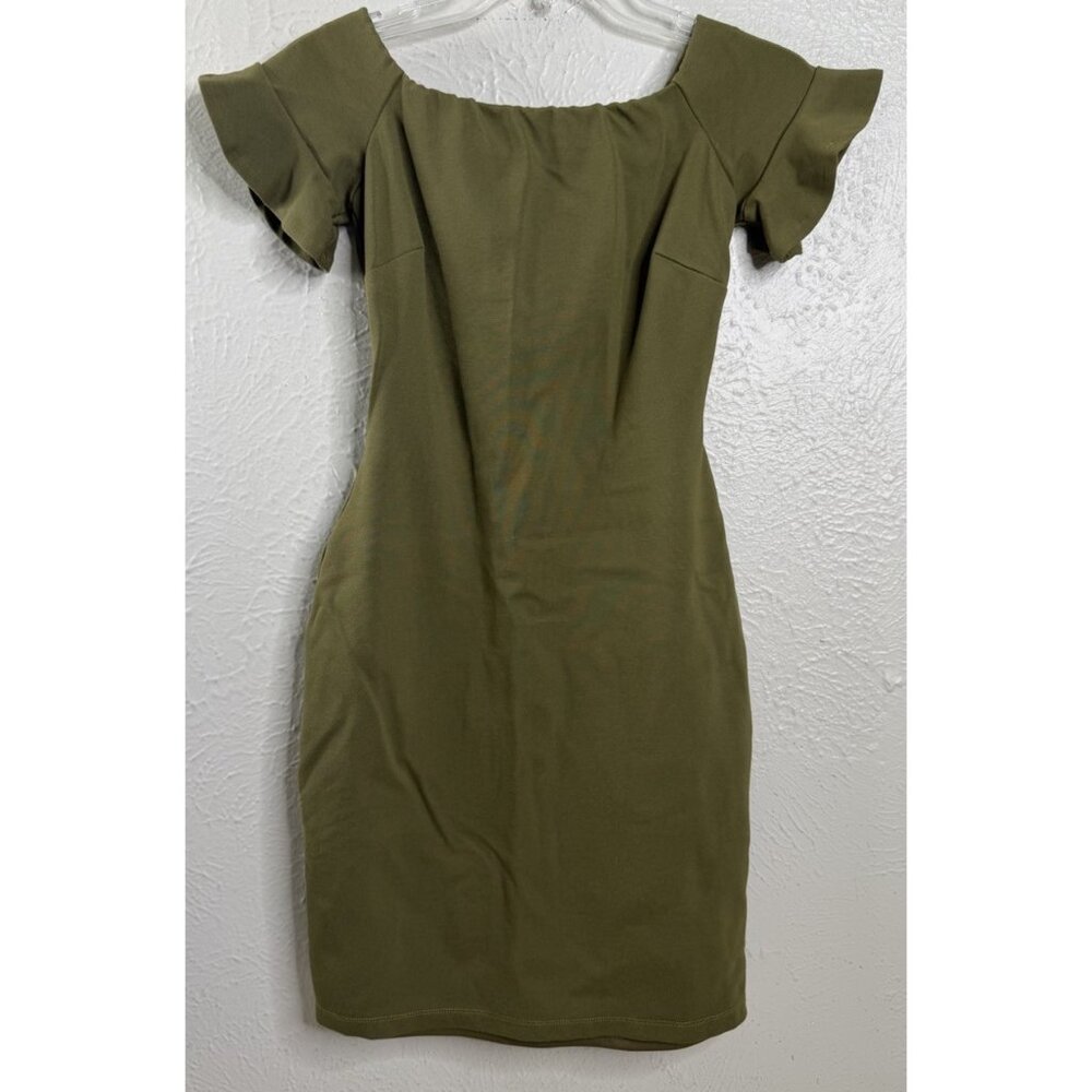 Gianni Bini XS Flutter Short Sleeve Olive Green Bodycon Dress Thick Material EUC
